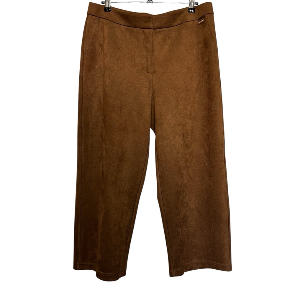Andrew Marc Size 12 Zipper Soft Stretch Brown Faux Suede Cropped Pants